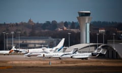 Planes on the tarmac at Farnborough airport