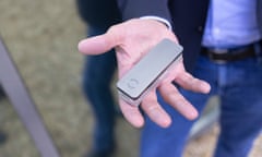 Dr Gordon Sanghera, CEO, shows off the small Oxford Nanopore DNA/RNA sequencing device.