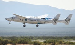 The Virgin Galactic SpaceShipTwo space plane Unity flies at Spaceport America, near Truth and Consequences, New Mexico on 11 July.
