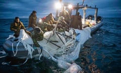 FILES-US-CHINA-BALLOON-ESPIONAGE-MILITARY<br>(FILES) In this file photo taken on February 05, 2023 this picture provided by the US Navy shows sailors assigned to Explosive Ordnance Disposal Group 2 recover a high-altitude surveillance balloon off the coast of Myrtle Beach, South Carolina, in the Atlantic ocean. - The United States has completed the search for debris from an alleged Chinese surveillance balloon it shot down earlier this month, the military's Northern Command said February 17, 2023. (Photo by Petty Officer 1st Class Tyler Thompson / US NAVY / AFP) / RESTRICTED TO EDITORIAL USE - MANDATORY CREDIT "AFP PHOTO / US NAVY" - NO MARKETING NO ADVERTISING CAMPAIGNS - DISTRIBUTED AS A SERVICE TO CLIENTS / The erroneous mention[s] appearing in the metadata of this photo has been modified in AFP systems in the following manner: corrects photographer's byline in metadata field [Petty Officer 1st Class Tyler Thompson] instead of [Petty Officer 1st Class Tyler Th]. Please immediately remove the erroneous mention[s] from all your online services and delete it (them) from your servers. If you have been authorized by AFP to distribute it (them) to third parties, please ensure that the same actions are carried out by them. Failure to promptly comply with these instructions will entail liability on your part for any continued or post notification usage. Therefore we thank you very much for all your attention and prompt action. We are sorry for the inconvenience this notification may cause and remain at your disposal for any further information you may require. (Photo by PETTY OFFICER 1ST CLASS TYLER TH/US NAVY/AFP via Getty Images)