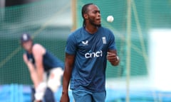 Jofra Archer during an England nets session in Barbados. The bowler was raised there prior to moving to England in 2015, when he was 20