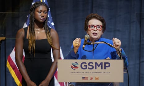 'Advancing equity': Billie Jean King marks 50th anniversary of Title IX – video