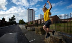 Child plays in Thomond, Salford