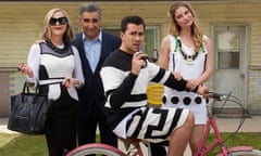 Moira, Johnny, David and Alexis Rose in Schitt’s Creek.