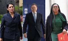 Tory leadership contenders Priti Patel, Tom Tugendhat, and Kemi Badenoch.