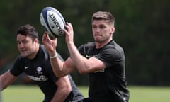 Saracens Media Session<br>ST ALBANS, ENGLAND - MAY 09:  Owen Farrell catches the ball during the Saracens training session held at their training ground on May 9, 2016 in St Albans, England.  (Photo by David Rogers/Getty Images)