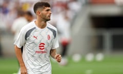 Milan’s Christian Pulisic looks on during a preseason friendly against Real Madrid at the Rose Bowl in Pasadena, California.