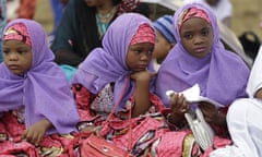 Nigeria Muslim girls attend Eid al-Fitr prayer, marking the end of the Muslim holy fasting month of Ramadan in Lagos, Nigeria, Friday, July 17, 2015. (AP Photo/Sunday Alamba)
