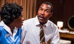 Ronke Adékoluejo and Gbolahan Obisesan in The Mountaintop by Katori Hall at the Young Vic, London, in 2016.