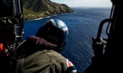 Desecheo Island on the Mona Passage viewed from a helicopter flight with the US Coast Guard to Mona Island in Puerto Rico, 9 January 2024. 