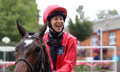 Hayley Turner celebrates winning the Shergar Cup Classic on Sapa Inca at Ascot