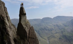 Lake District. Leo Houlding and family on top of Napes Needle