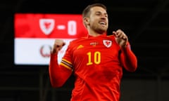 Aaron Ramsey celebrates scoring the opener for Wales