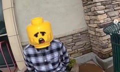 This image provided by Murrieta, Calif., Police Dept. shows an altered photo of a suspect used by the The Murrieta Police Department. The Southern California police department has been handcuffed by Lego after the Danish toy company asked the agency on March 19, 2024, to stop editing Lego heads over suspects' photos on social media. (Murrieta Police Dept. via AP)