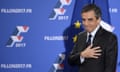 French member of Parliament and candidate for the right-wing primaries ahead of France's 2017 presidential elections, Francois Fillon gestures as he delivers a speech following the first results of the primary's second round on November 27, 2016, at his campaign headquarters in Paris.
France's conservatives held final run-off round of a primary battle on November 27 to determine who will be the right wing nominee for next year's presidential election. / AFP PHOTO / Eric FEFERBERGERIC FEFERBERG/AFP/Getty Images