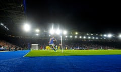 Marc Albrighton takes a corner during Leicester’s friendly at home to Villarreal.
