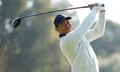 Tiger Woods hits from the second tee during the first round of the Genesis Invitational at Riviera Country Club on Thursday.