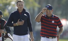 Reed, right, with Jordan Spieth during the 2016 Ryder Cup. Spieth has spoken of an exchange between Reed and Tiger Woods during the competition