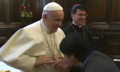 Pope Francis recoils from worshipper attempting to kiss ring