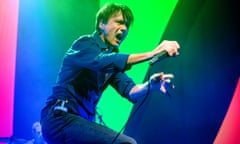 Brett Anderson of Suede performs at Eventim Apollo on 12 October 2018 in London, England.