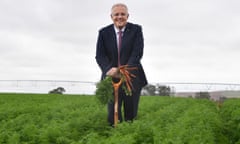 Scott Morrison at Premium Fresh farm, west of Devonport, as his 2019 Australian federal election campaign heads to Tasmania