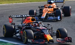 Max Verstappen drives ahead of McLaren's Daniel Ricciardo