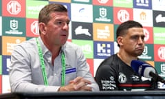 NRL Rd 6 - Rabbitohs v Sharks<br>SYDNEY, AUSTRALIA - APRIL 13: Rabbitohs coach, Jason Demetriou speaks to the media following the round six NRL match between South Sydney Rabbitohs and Cronulla Sharks at Accor Stadium, on April 13, 2024, in Sydney, Australia. (Photo by Brendon Thorne/Getty Images)