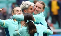 Australia’s Michelle Heyman celebrates the Matildas’ first goal in the Paris 2024 Olympic Qualifier victory over Uzbekistan in Tashkent.