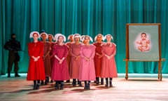 Embargo on images until Friday 8th April 00:01<br>Kate Lindsey (Offred), left, in The Handmaid's Tale by Poul Ruders @ London Coliseum. Conductor, Joana Carneiro. Directed by Annilese Miskimmon.
(Opening 08-04-2022)
©Tristram Kenton 04-22
(3 Raveley Street, LONDON NW5 2HX TEL 0207 267 5550  Mob 07973 617 355)email: tristram@tristramkenton.com