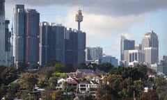 The Sydney city skyline is seen from the suburb of Balmain 