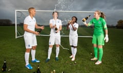 Lianne Sanderson, Lucy Bronze, Eniola Aluko and Siobhan Chamberlain get stuck in.