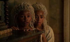 Would you still want to ride a dragon after that? … Baela (Shani Smethurst) and Rhaena Velaryon (Eva Ossei-Gerning) in House of the Dragon.