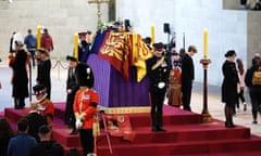 The Queen’s grandchildren (left to right) Zara Tindall, Lady Louise, Princess Beatrice, the Prince of Wales, the Duke of Sussex, Viscount Severn and Princess Eugenie hold the Vigil of the Princes.