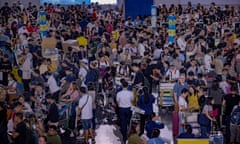 Large queues of people at Ninoy Aquino international airport in Manila, Philippines