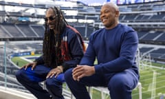 Snoop Dogg, Dr. Dre<br>IMAGE DISTRIBUTED FOR NFL - Snoop Dogg and Dr. Dre are interviewed for the Pepsi Super Bowl LVI Halftime Show announcement at SoFi Stadium on Wednesday, Sept. 29, 2021, in Inglewood, Calif. (NFL via AP)