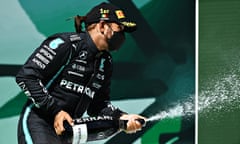 Lewis Hamilton celebrates his 97th F1 victory, at the Portuguese Grand Prix