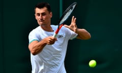 Bernard Tomic pictured during his first-round Wimbledon defeat to Jo-Wilfried Tsonga.