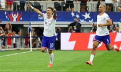 Christian Pulisic celebrates scoring his team's first goal against Bolivia