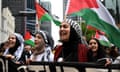 People attend a rally during a High Schoolers For Palestine demonstration