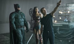 The Snyderverse … Ben Affleck as Batman, Gal Gadot as Wonder Woman and director Zack Snyder on the set of Zack Snyder’s Justice League. 