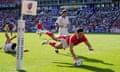 Louis Rees-Zammit scores Wales’s fourth try against Georgia