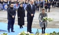 The Duke and Duchess of Cambridge lay a wreath at Leicester City’s King Power Stadium accompanied by Aimon Srivaddhanaprabha, centre, and her son, Aiyawatt