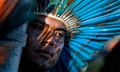 South American Indian protest in front of the Ministry of Justice in Brasilia<br>epa04231630 A South American Indian participates in a demonstration in front of the headquarters of the Ministry of Justice in Brasilia, Brazil, 29 May 2014, where a group of about 500 natives from diverse ethnic groups gathered requested a hearing with Brazilian Minister Jose Eduardo Cardozo on the demarcation of the indigenous lands in Brazil. According to the Indian Missionary Council (CIMI), the main demand is that the government proceeds with the demarcation and paralyzed procedures to withdraw the draft of the amended ordinance. The Indians also opposed a dialogue negotiation with farmers. EPA/FERNANDO BIZERRA JR.