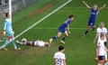 Chelsea’s Maika Hamano wheels away in celebration after putting the visitors ahead against Tottenham Hotspur.