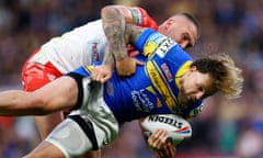 St Helens’ Curtis Sironen tackles Blake Austin of Leeds