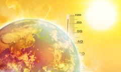 Illustration of Earth with hot weather and a thermometer