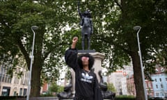 Jen Reid and the statue of her in Bristol