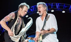 Van Halen In Concert - Chula Vista, CA<br>CHULA VISTA, CA - SEPTEMBER 30:  Musicians David Lee Roth (L) and Eddie Van Halen of Van Halen perform on stage at Sleep Train Amphitheatre on September 30, 2015 in Chula Vista, California.  (Photo by Daniel Knighton/Getty Images)