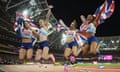 GB's 4x400m women's relay team celebrate their silver.