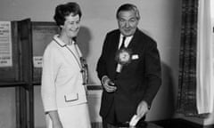 Home secretary James Callaghan, with his wife Audrey, casts his vote in the 1970 general election.